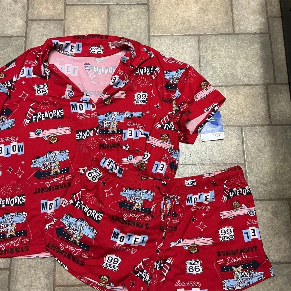 Womans Red Fireworks Pajama Set - Picture 2 of 5